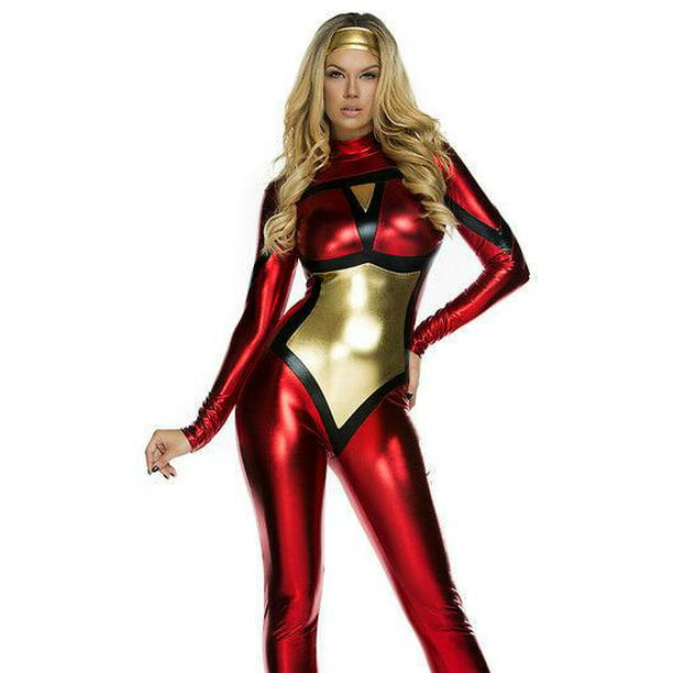 Sexy Webbed Comic Book Hero Metallic Catsuit Jumpsuit Spider Woman Costume Walmart Com Walmart Com