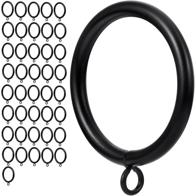 Curtain Ring Metal 42-Pcs 2.0 Inch Inner Diameter with Eyelets Fit Up to 1.7 Inch Rod Large Wire Diameter (Black-42pcs)