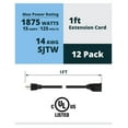thumbnail image 3 of 1ft Power Extension Cord 12-Pack - 14AWG SJTW Short Extension Cords, 15A 125V 1875W, 3-Prong Power Cord, NEMA 5-15P to 5-15R, Black, UL Listed, 3 of 3