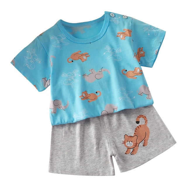 Shirts for Girls, Childrens Summer Home Clothing Round Neck Short Sleeved Shorts Two-Piece Set