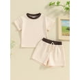 thumbnail image 2 of FEORJGP Toddler Baby Summer Shorts Set 3M 6M 1T 2T 3T Kids Girls Boys Short Sleeve T-shirt Contrast Color Shirt Crew Neck Tops with Shorts Infant Loose Casual 2-piece Ringer Outfit, 2 of 9