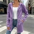 thumbnail image 2 of aohooy Cinch Waist Hoodie for Women Drawstring Full Zip Up Sweatshirts Jacket Fall Lightweight Long Sleeve Hooded Workout Jackets Purple,M, 2 of 8
