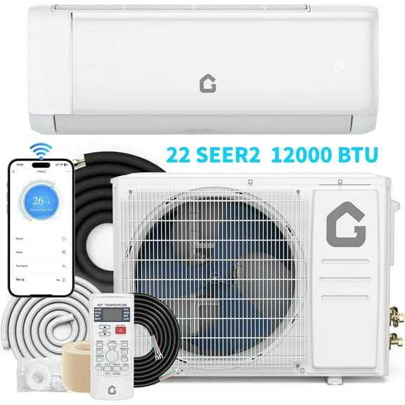 Garvee 12000 BTU WIFI Mini Split Air Conditioner and Heat, Wall AC Units with Heat Pump, 22 SEER2 Inverter, Cools Rooms Up to 750 Sq.ft, 115V, White