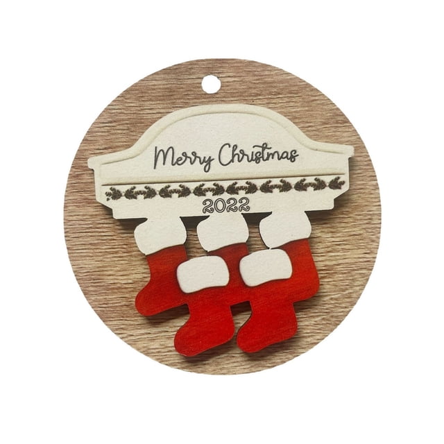 Agiferg Décorations en Bois pour Arbre de Noël Cadre de Cheminée Créatif Bas de Noël Rouges Groupe Familial Pendentif de Noël