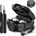 thumbnail image 1 of wonima11 RFUNGUANGO for Samsung Galaxy Buds 2 Pro/Buds Pro/Buds Live/Buds 2 Case Cover/Galaxy Buds FE (2023), Military Carbon Fiber case with Keychain/Zipper/with Cleaner Kit(Anti-Drop Lock)-Black, 1 of 1