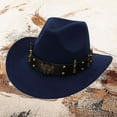 thumbnail image 2 of HNMKIU Western Cowboy Style Jazz Bowler Hat with Unique Decoration for Ethnic Style and Fashion Cowboy Hat 03_Navy,One Size, 2 of 3