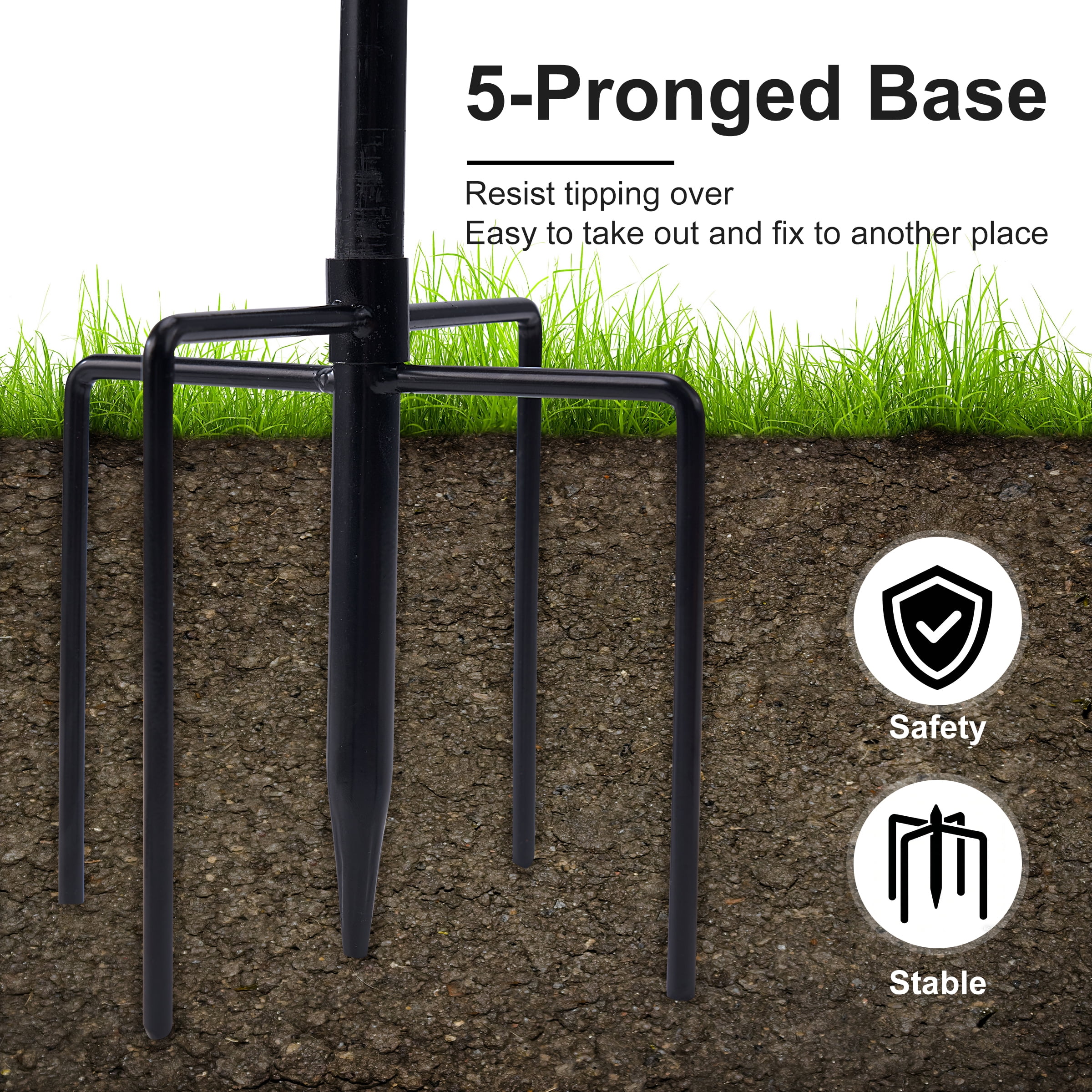 DualFerv Oval Polyresin Bird Bath Bowl with Metal Stake,31 inch Height Outdoor Freestanding Birdfeeder, 5-Pronged Base, Bronze