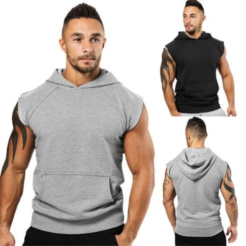 New Fashion Men's Sleeveless Hoodie Hooded Sweatshirt Sport Gym Sweats Tops  Shirts Vest 