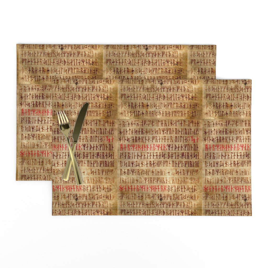 Rune Lettering Parchment Red Brown Fantasy Fabric Printed by Spoonflower BTY 
