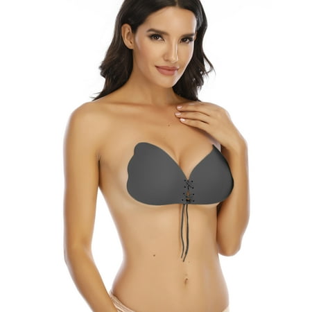 SAYFUT Adhesive Bra Push up Strapless Backless Silicone Nude Invisible Bra for Women Reusable with Drawstring-Upgrade Style