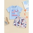 thumbnail image 2 of FEORJGP 4th of July Clothes for Baby Boys 6M 12M 18M 2T 3T 4T Toddler Round Neck T-Shirts Letter Print Short Sleeve Tops and Flag Print Shorts 2Pcs Set Kids Boy Fashion Casual Daily Summer Outfits, 2 of 9