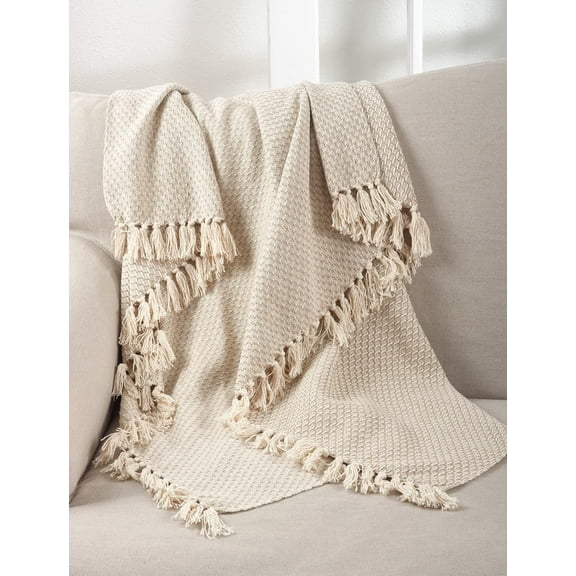 Fennco Styles Classic Tassel Trim Cotton Throw- 50"x60"