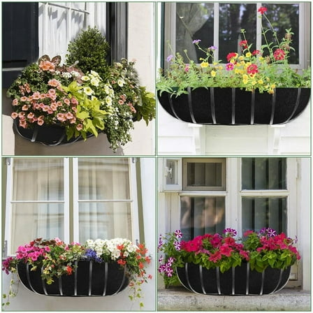 3PCS Planter Basket Liners Fabric Window Box Felt Trough Liner Replacement Black Flower 24In