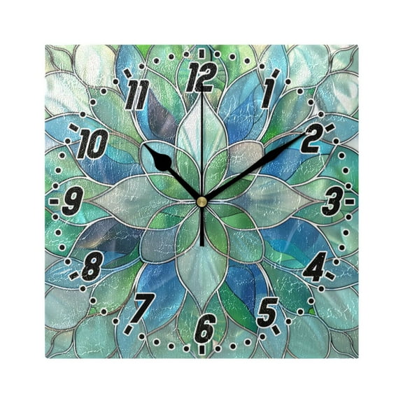 Abstract Floral Stained Glass Wall Clock Battery Operated Silent Non-Ticking Bedroom Office Kitchen Home School Decor 7.8"(Black)