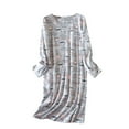 thumbnail image 2 of Womens Long Sleeve Nightgown Soft Printed Sleepshirt Comfortable Pajama Dress Casual Loungewear, 2 of 3
