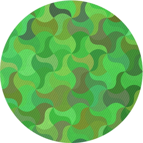 Ahgly Company Indoor Round Patterned Dark Lime Green Area Rugs, 3' Round