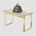 thumbnail image 2 of Sumdeal Modern Glass Dining Table for 4-6 People | Rectangle Glass Dining Table for 4 | Kitchen Glass Dining Table with Golden Metal Legs, 2 of 8