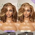 thumbnail image 5 of 16in Honey Brown with Blonde Highlights Bouncy Body Wave Glueless 13x4 Frontal Lace Human Hair Wig, 5 of 5