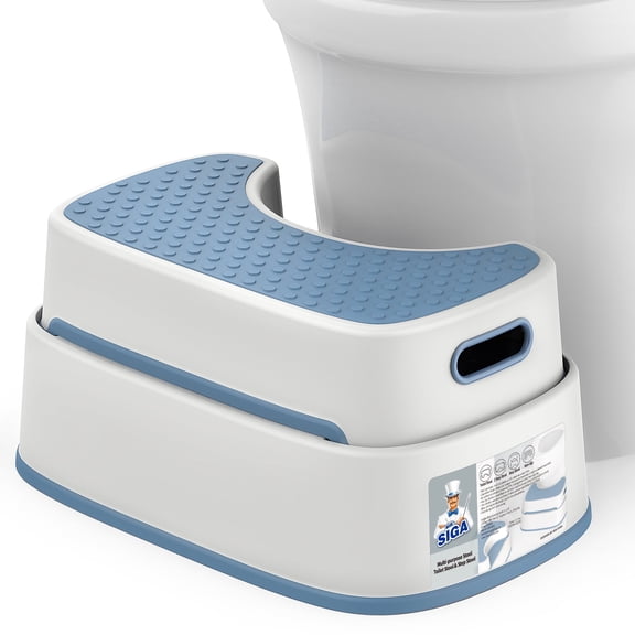 MR.SIGA Toilet Stool Squat Adult, Bathroom Stool Heavy Duty, Anti Slip Toilet Step for Bathroom, Toddler Step Stool for Kids, White & Grayish Blue