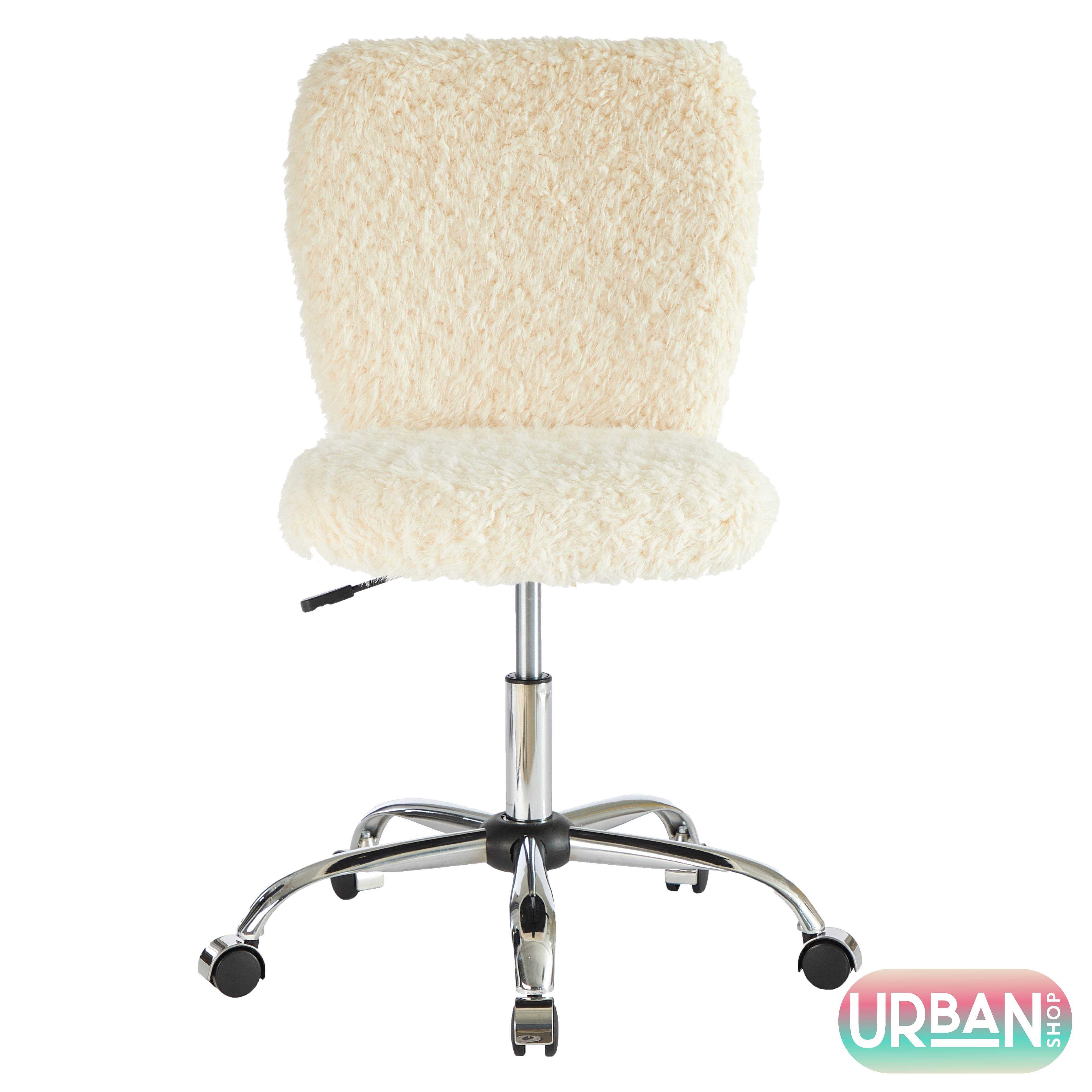 URTR White Polyester Faux Fur Desk Chair, Computer Chair, Task