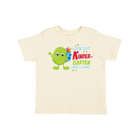 

Inktastic Look out Kindergarten Here I Come with Cute Green Monster Gift Toddler Boy or Toddler Girl T-Shirt