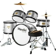 Mendini By Cecilio Kids Drum Set - Starter Drums Child Kit with Bass, Toms, Snare, Cymbal, Hi-Hat, Drumsticks & Seat - Musical Instruments Beginner Sets, Silver Drum Set
