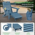 thumbnail image 5 of Folding Adirondack Chair with Ottoman Set of 2 HDPE Outdoor Chair Pull Out Footrest with 2 Cup Holders Garden Lawn Navy, 5 of 9