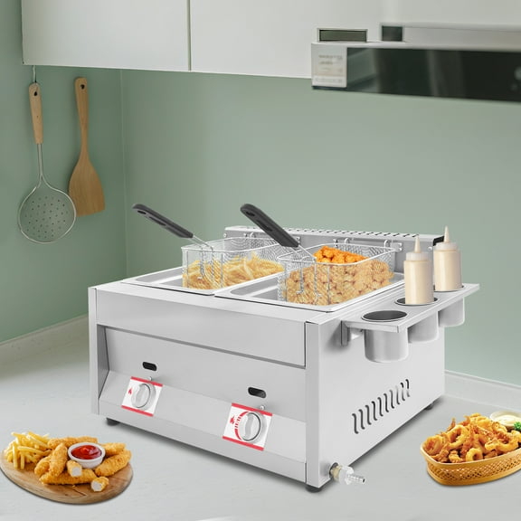 6Lx2 Gas Deep Fryer Independent Temp 430SS Restaurant Fryer