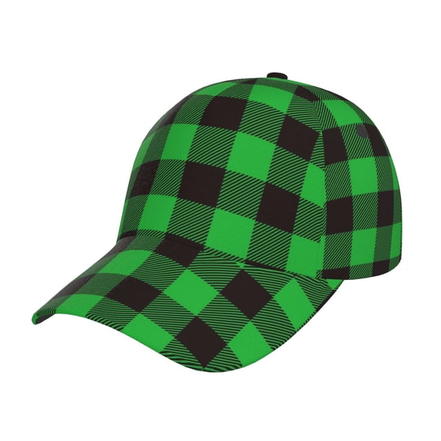 Fotbe Buffalo Plaid Green Black Gorro Clásico de Béisbol, Gorra Ajustable con Broche Snapback, Gorro de Exterior de Algodón Suave