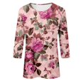 thumbnail image 4 of Darzheoy Womens Tops Round Neck Mid-Length 3/4 Sleeve Seamless Hoodless Loose Sweatshirts Drop Shoulder Printed Lightweight Fall Winter Floral Graphic Blouses, 4 of 4
