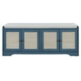 thumbnail image 3 of Youmumeub Rustic Wood Entryway Storage Bench with Removable Cushion, Antique Navy Shoe Bench with Woven Rattan Doors, 4-Door Cabinet with Adjustable Shelves, 3 of 22