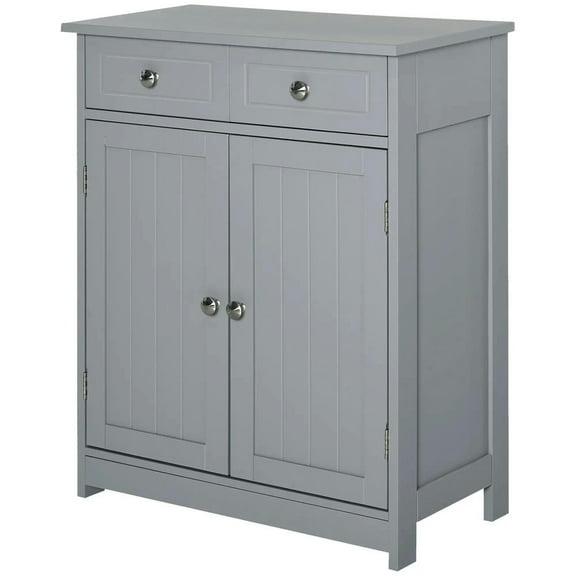 Topcobe Freestanding Bathroom Floor Cabinet, Wooden Bathroom Cabinet with 2 Doors, 2 Drawers and Adjustable Shelf, Modern Furniture for Indoor, Gray