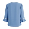 thumbnail image 4 of VEKDONE Women's V Neck Top Elegant Puff 3/4 Sleeve Solid Color Tunic Tops Fashion Business Work T Shirts Summer Loose Fit Going Out Tees Light Blue L, 4 of 8