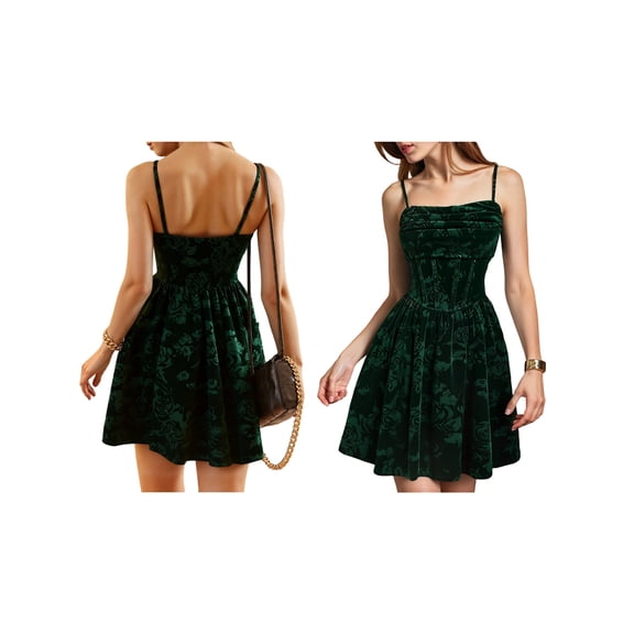 Women's Mini Dress Spaghetti Strap A Line Short Dresses Dark Green S