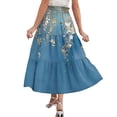 thumbnail image 5 of Women's Casual Drawstring High Waist Floral Pleated Flowy Maxi Skirt Blue L, 5 of 6