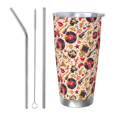 

Matuu gold Skull Guitar record for 20oz Durable Thermal Cups Keep Drinks Cold and Hot Insulated Car Mug with Lid-Straw Three-piece Set