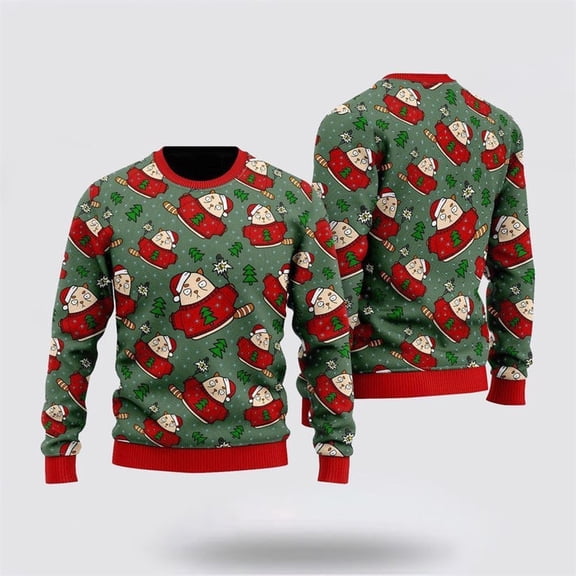 Pet Cat Sweater, Scaredy Cat Light Up Xmas Pattern Ugly Christmas Sweater, Gift For Cat Love, Cat Crewneck Sweater, Winter Fashion