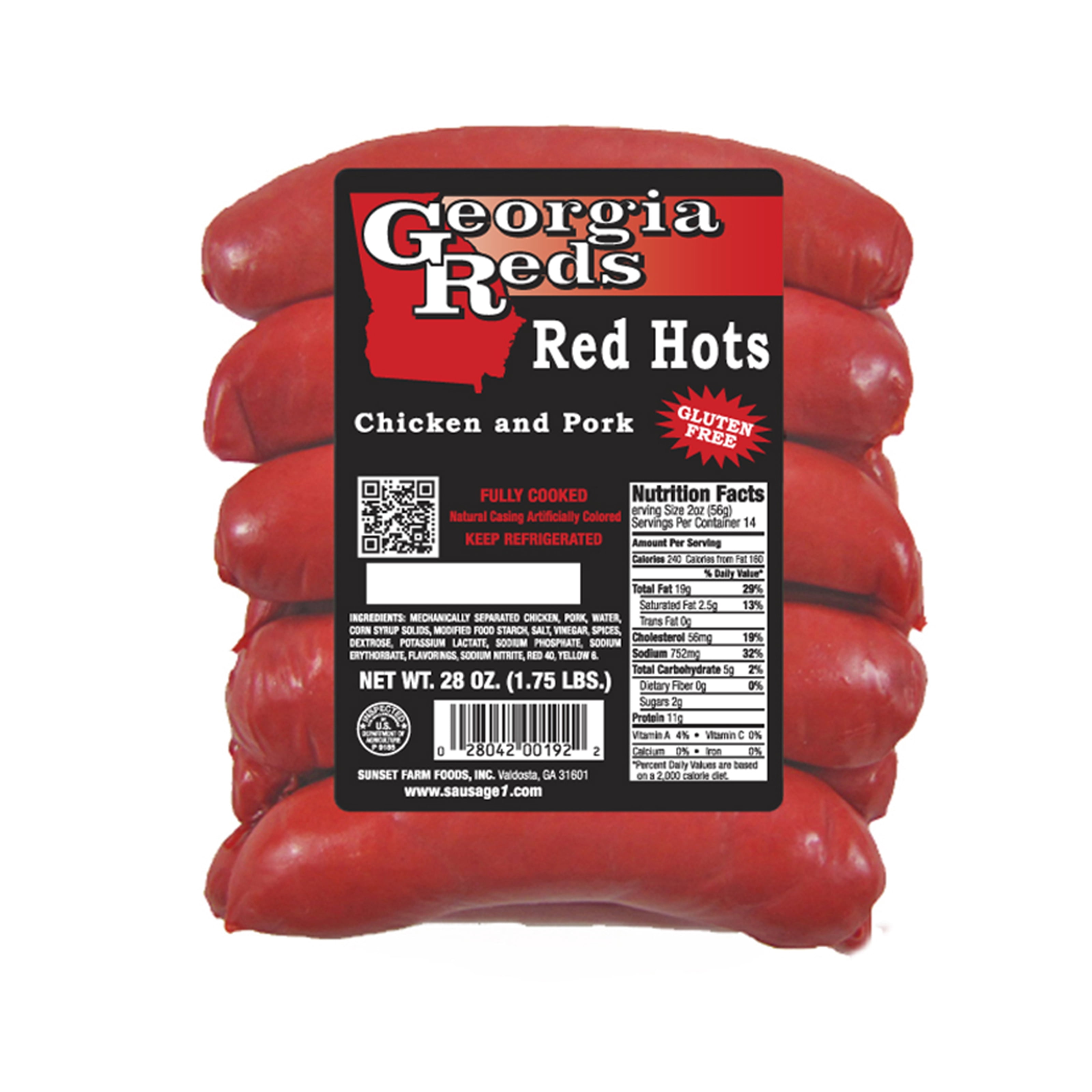 Georgia Reds Red Hots Fully Cooked Chicken & Pork Smoked Sausage 28 oz