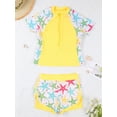 thumbnail image 3 of MSemis Kids Girls Athletic Swimsuit Two Piece Short Sleeve Rash Guard Swimwear Set Yellow Asteroidea 6, 3 of 6
