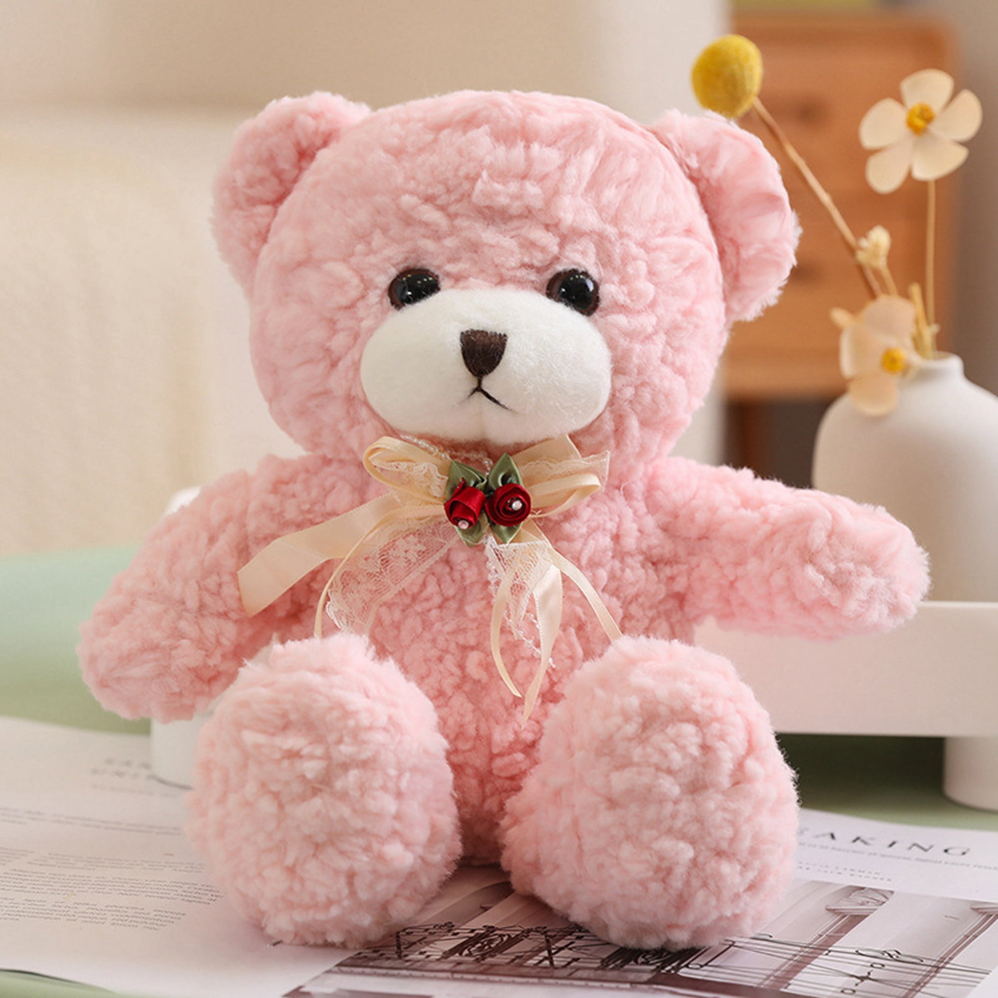 Small Teddy Bear with Bow Flower Cute Teddy Bear Stuffed Animals for Valentines Day Soft Bear Plushie Toy Gifts for Girlfriend Kid Walmart