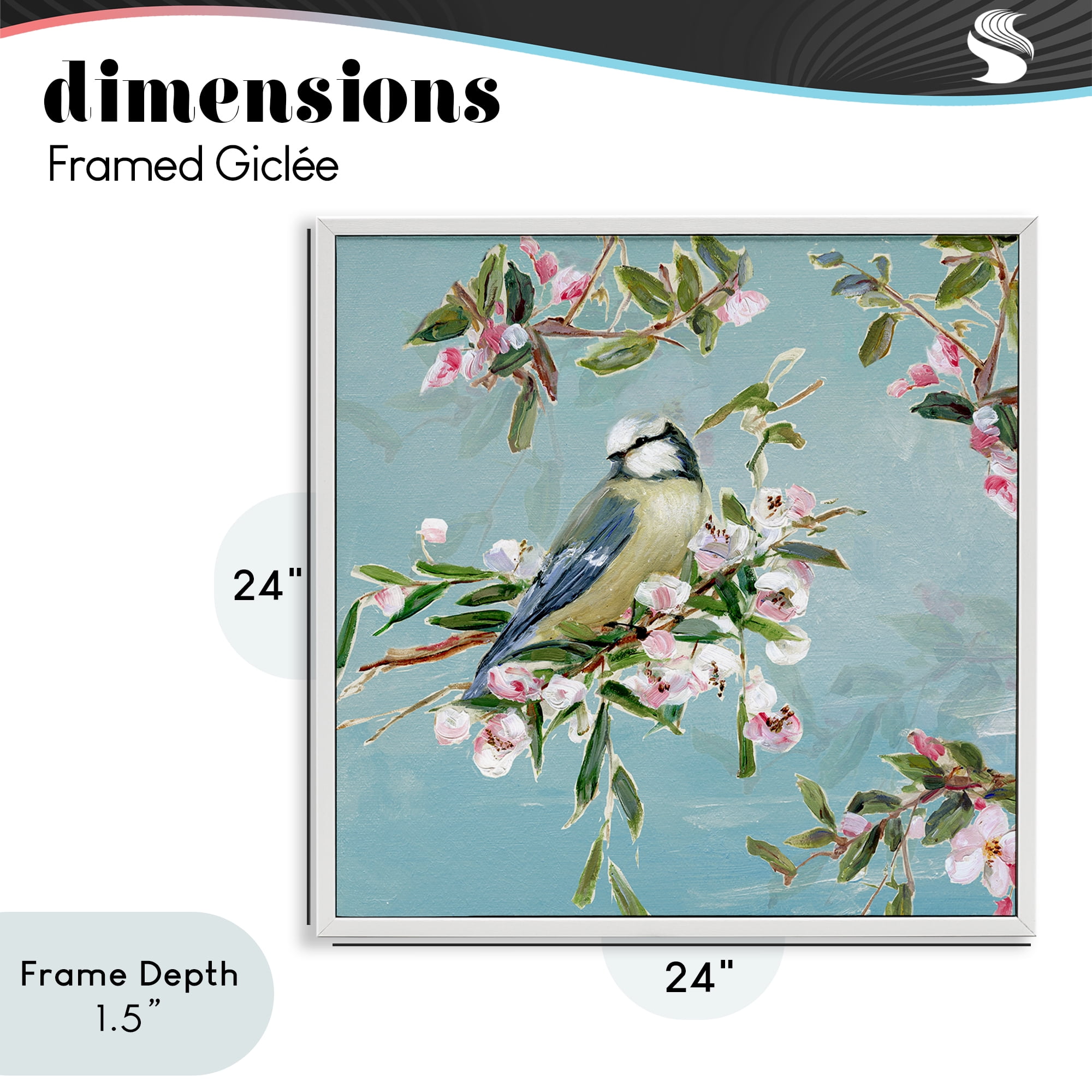 Stupell Industries Songbird Perched on Blooms White Framed Giclee Art, design by Sally Swatland