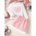 thumbnail image 2 of aturustex Little Girls 2Pcs Casual Skirt Outfit 1T-6T Toddler Round Neck Pullovers Heart Pattern Long Sleeve Tops Elastic Waist Mini Skirts Kids Cute rm Winter Fall Clothes Set for Baby Girl, 2 of 9
