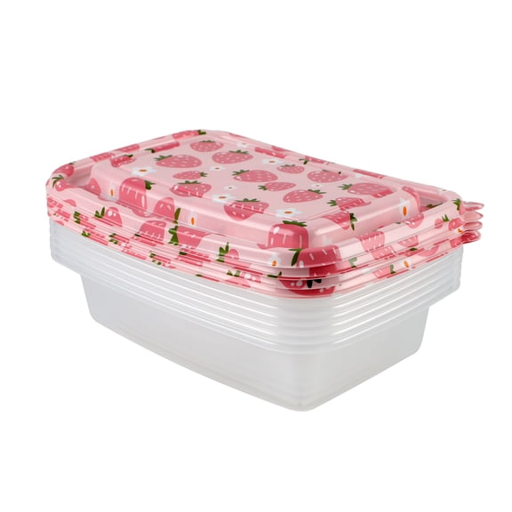 Cook with Color 12-Piece Food Storage Set, 1000ml Rectangular Containers with Printed Lids, Dishwasher Safe, Strawberry