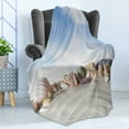 thumbnail image 4 of Shell Soft Flannel Fleece Blanket, Fragile Seashells on Sand Hill with Sky Background Coastal Theme Summer Beach Photo, Cozy Plush for Indoor and Outdoor Use, 50" x 70", Multicolor, by Ambesonne, 4 of 5
