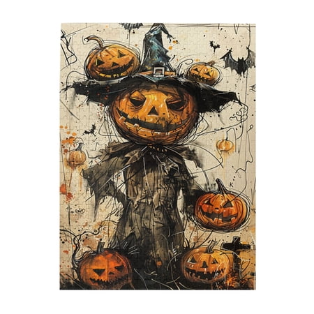 500 PCS 500 Piece Wooden Puzzles Pumpkin Scarecrow Brain Challenge Wonderful Imagination That Come Together As One Holiday Image Classic Scarecrow High Difficulty Puzzle Gift For Friends And Family