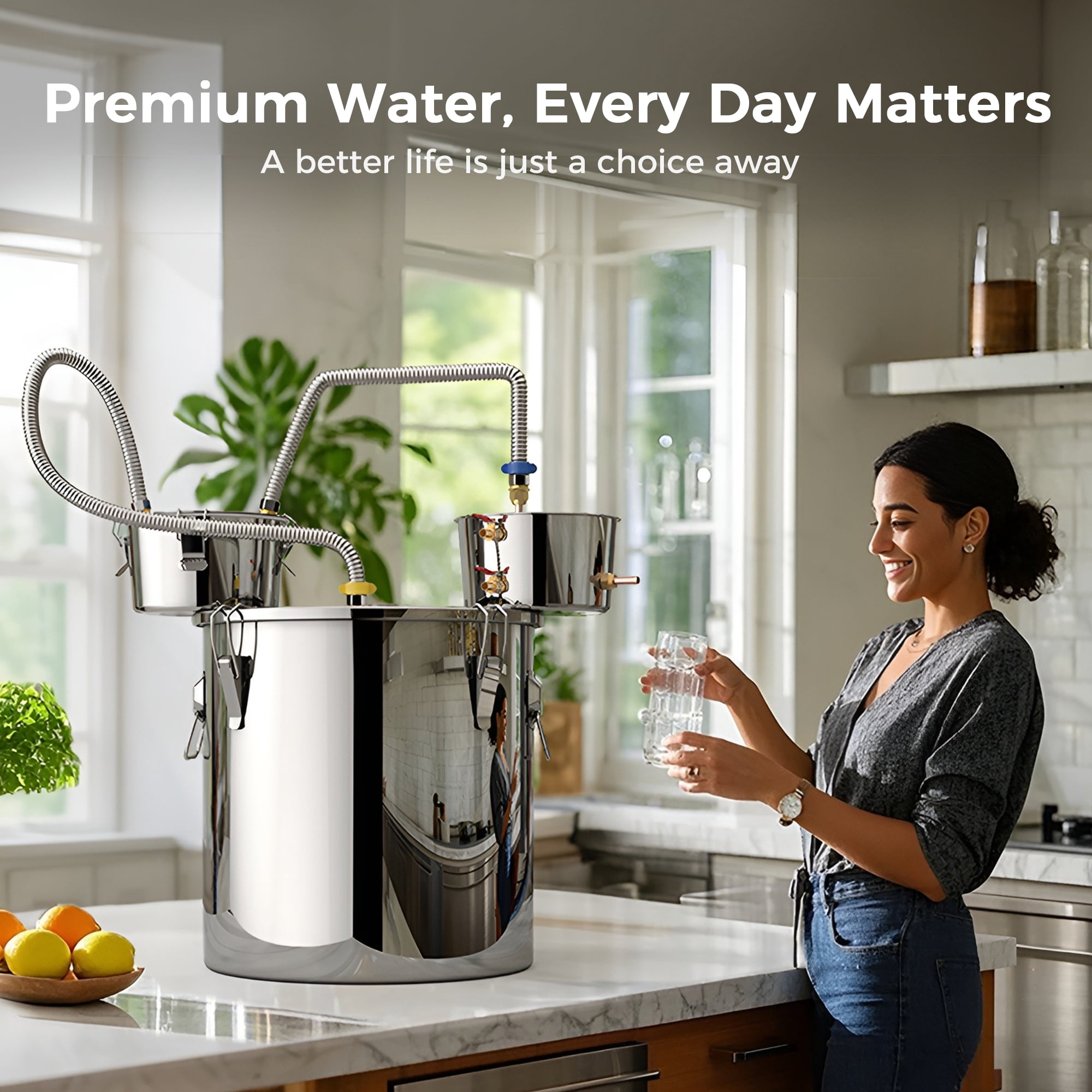 CAMMOO 3 Pots Stainless Steel Water Distiller 13.2Gal/50L with Thermometer, Condenser and Thump Keg