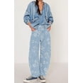 thumbnail image 5 of sicmoss Women's Blue Y2K Distressed Barrel Jeans Baggy Wide Leg Floral Print Long with Patchwork, 5 of 6