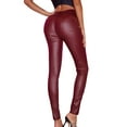 thumbnail image 4 of Franhais Women Leather Pants, High Waist Wrapped Slimming Side Pockets Solid Color Casual Party Fall Trousers, 4 of 9