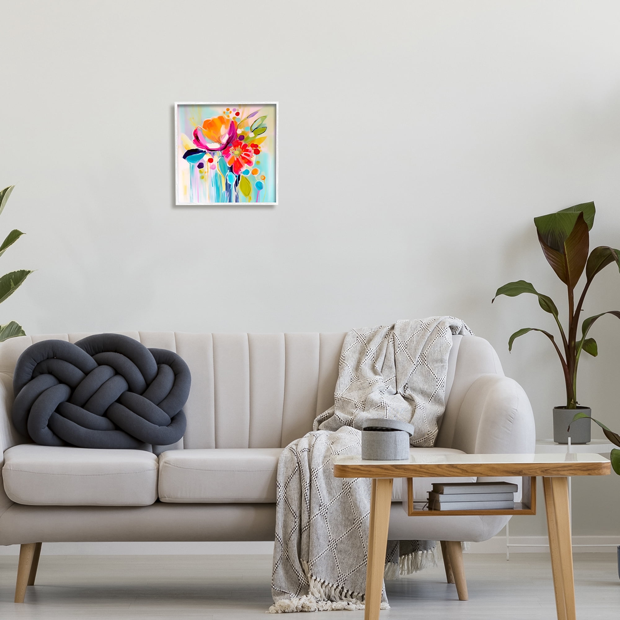 Stupell Industries Paint Drip Florals Botanical & Floral Painting White Framed Art Print Wall Art, 12 x 12