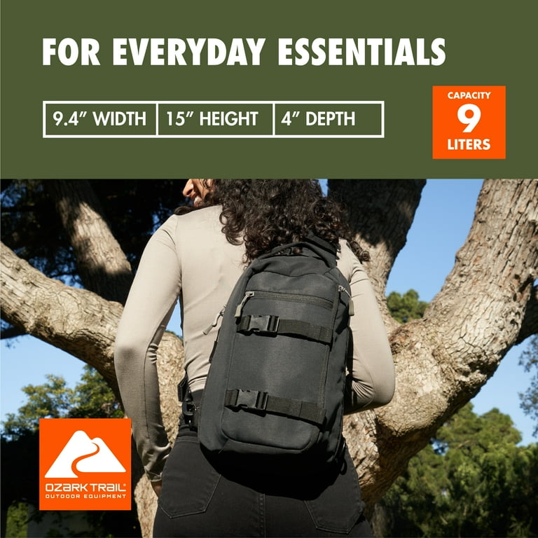 Ozark Trail Black Polyester Sling Pack, 9L Messenger Bag for
